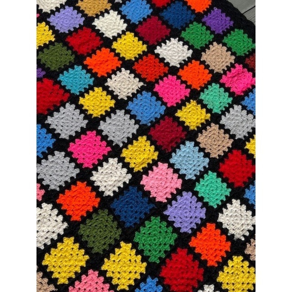 Handmade Crochet Granny Square Blanket Multi Color Patchwork Retro‎ Afghan Throw - Picture 9 of 9
